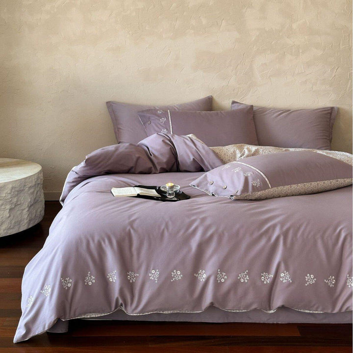 Bettbezug-Set mit feiner Blattstickerei und extraweichem Mako-Satin