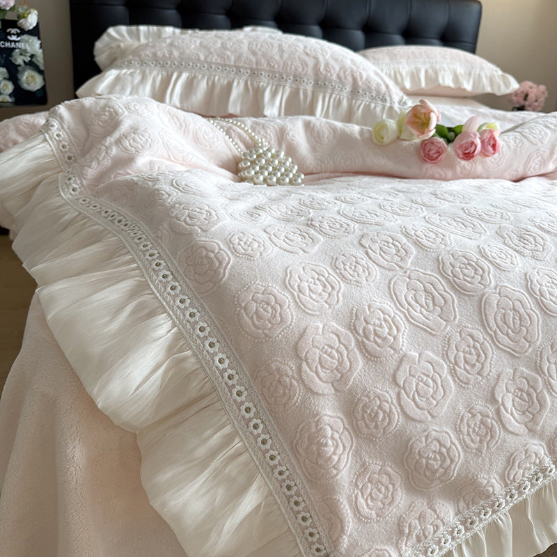 Elegantes Rüschendes Floral Bettbezug Set