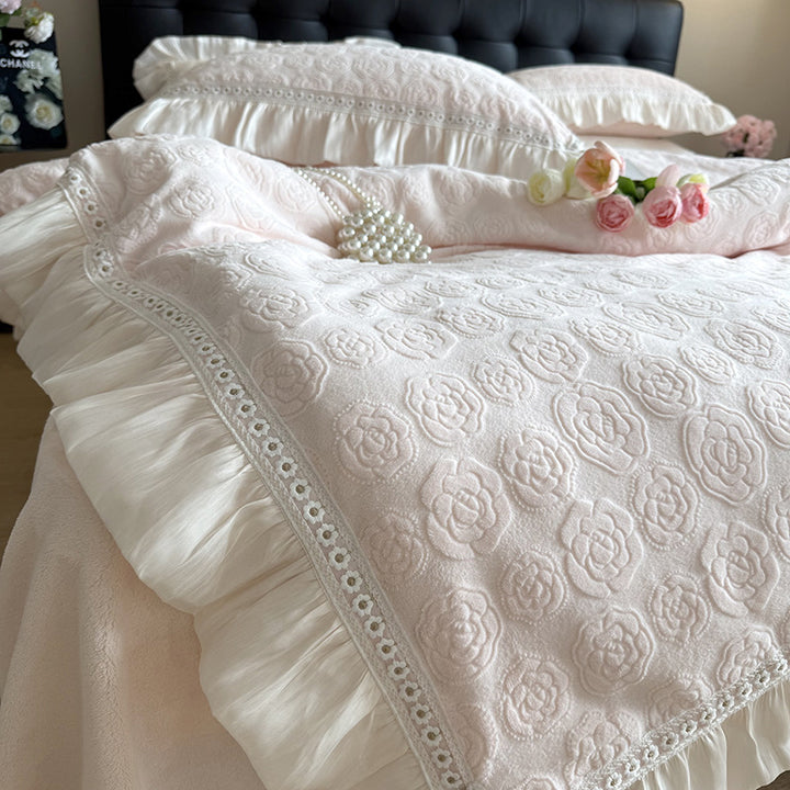 Elegantes Rüschendes Floral Bettbezug Set
