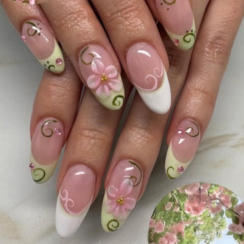 Künstlerisches Floral-Akzent Press-On Nagelset Karnz