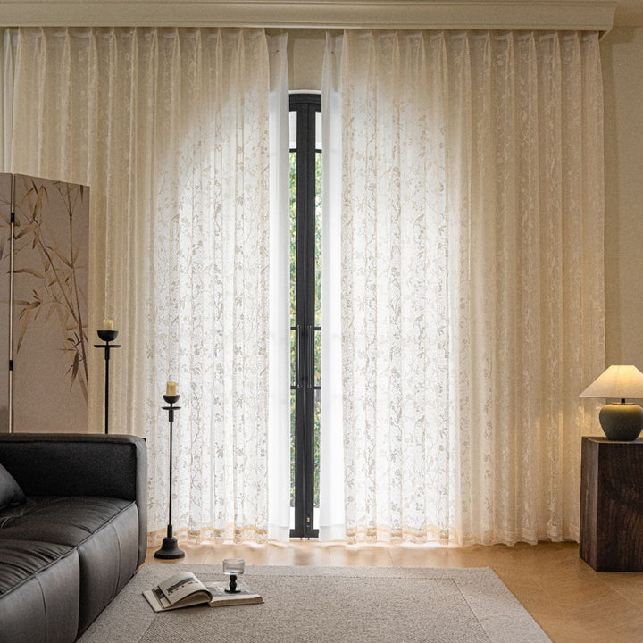 WoLace Bestickte Transparente Gardine Karnz