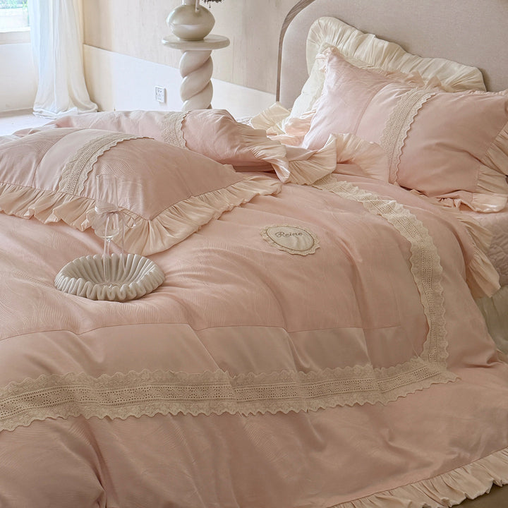 Rüschenspitzen-Satin-Akzent Bettwäsche Set