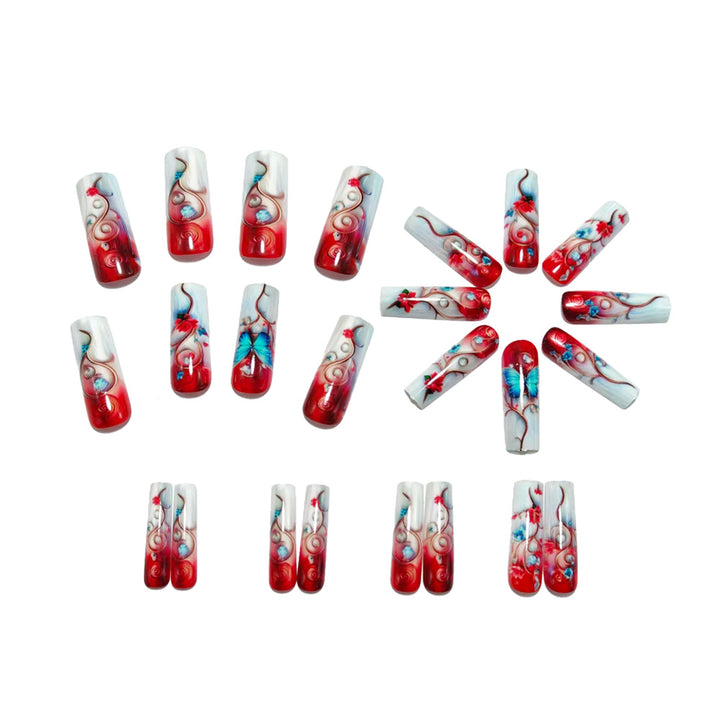 Kunstnägel mit Blumen- und Schmetterlings-Design Karnz