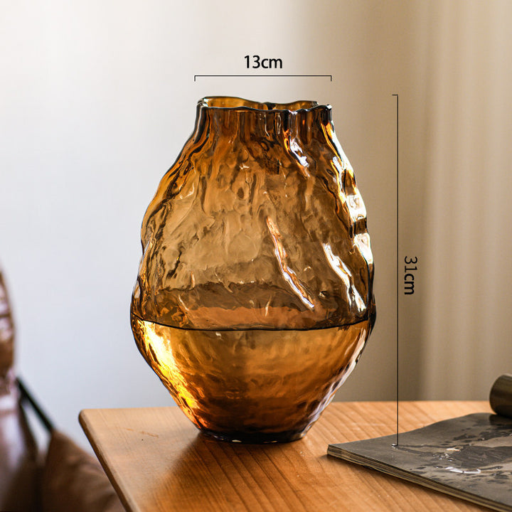 Mouth-Karnz-Bodenvase aus handgeblasenem strukturiertem organischem Glas mit schmalem Mund