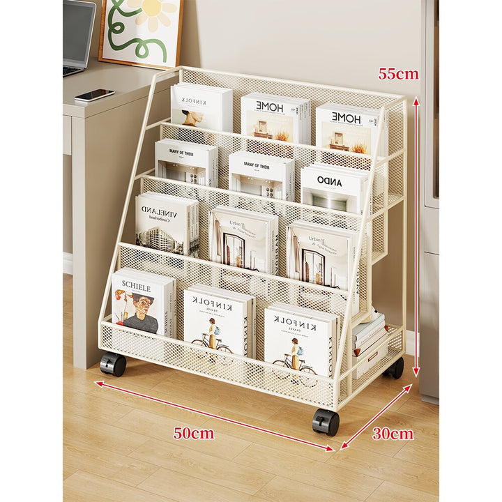 Schräg Mesh Rollender Magazin- und Buchdisplayregal mit Feststellrollen
