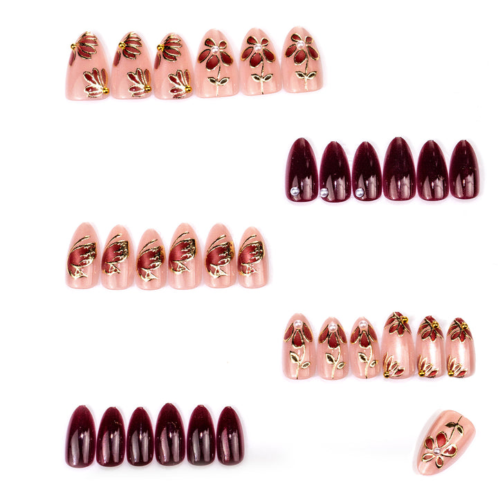 Künstlerisches, blumenverziertes Press-On-Nagelset