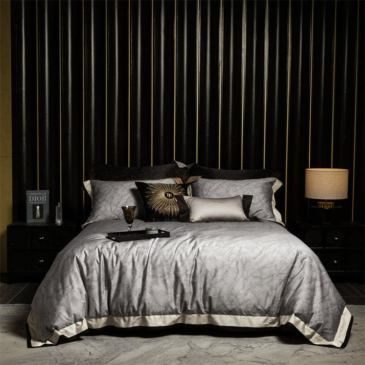 Luxus Satin Leopard-Print Bettbezug Set mit Kontrastbesatz