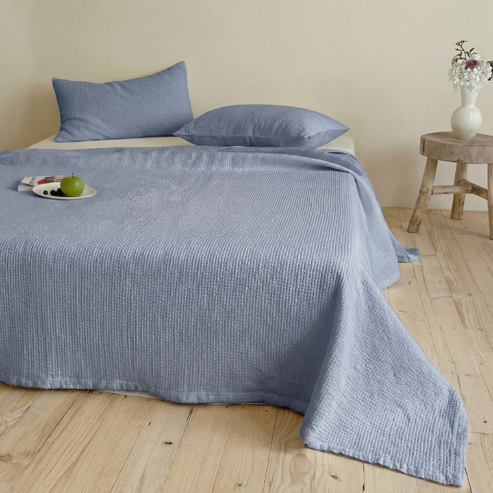 Leichte Waffelstruktur-Tagesdecke aus atmungsaktiver Baumwolle für Bett und Sofa