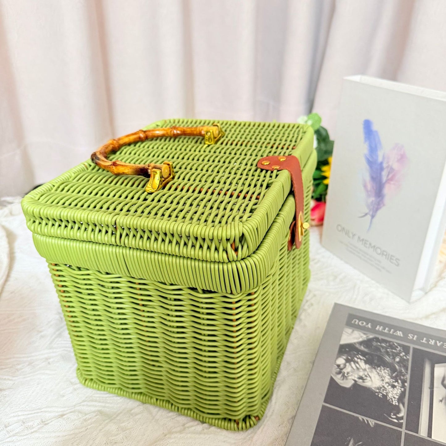 Damen Handgewebter Rattan Aufbewahrungskorb mit Bauchtasche Karnz