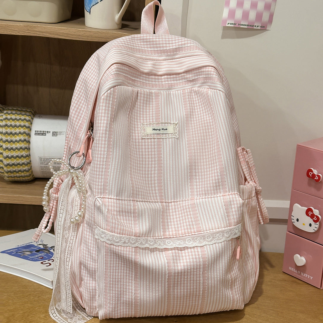 Gestreifter Freizeit-Rucksack mit dekorativer Spitze Karnz