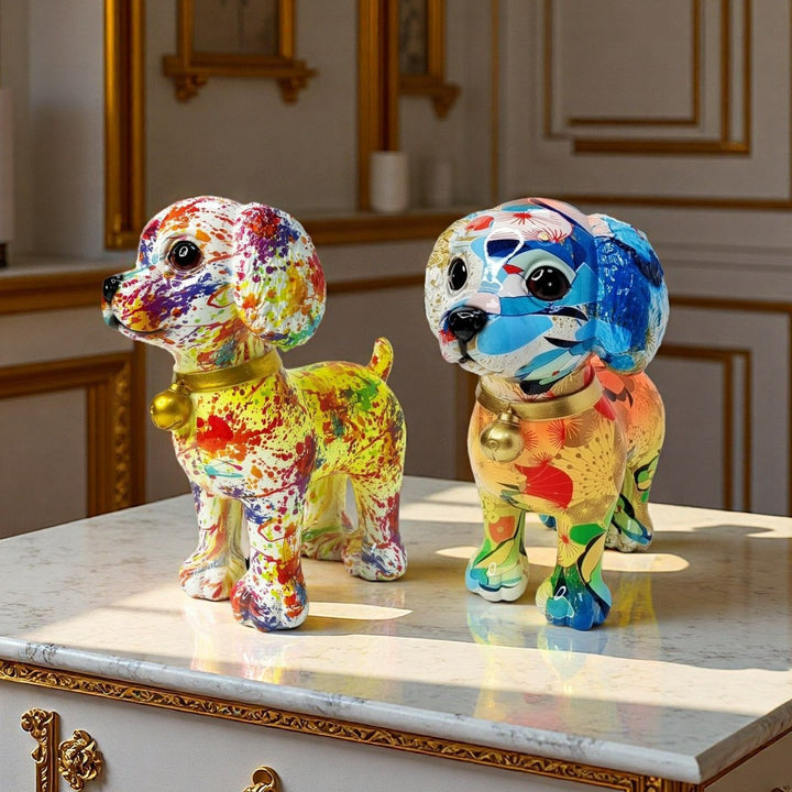 Kunstvolle Hundeskulptur mit buntem Design Karnz