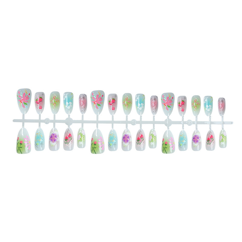 Künstlerisches Press-On-Nagelkunst-Set mit floralen Verzierungen