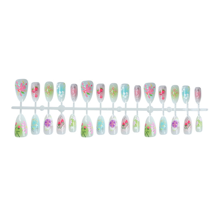 Künstlerisches Press-On-Nagelkunst-Set mit floralen Verzierungen