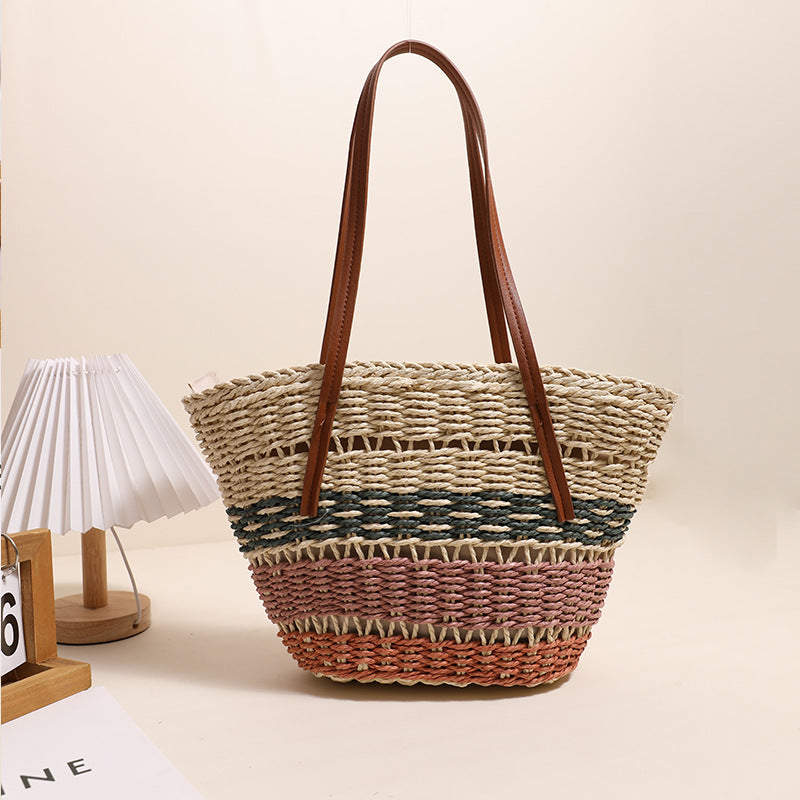 Damen Handgeknüpfte Strandtasche mit eleganten Ledergriffen Karnz