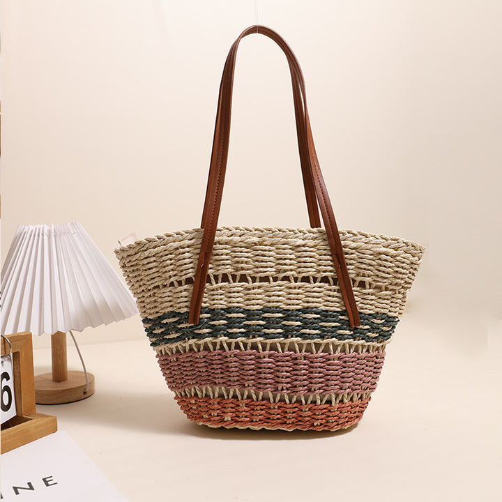 Damen Handgeknüpfte Strandtasche mit eleganten Ledergriffen Karnz