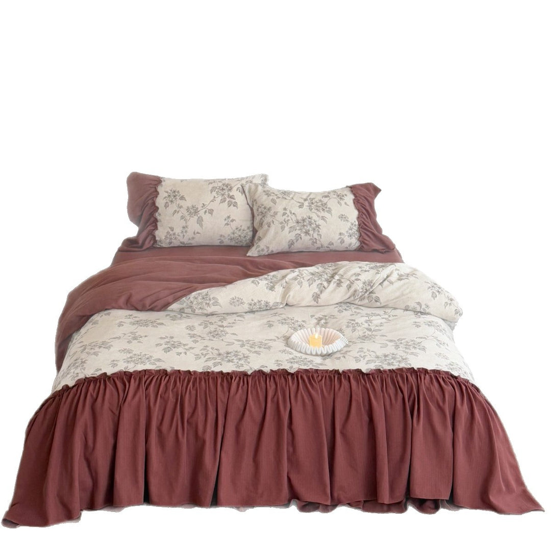 Romantisches Bettwäsche-Set mit Volant und Vintage-Blumenmuster