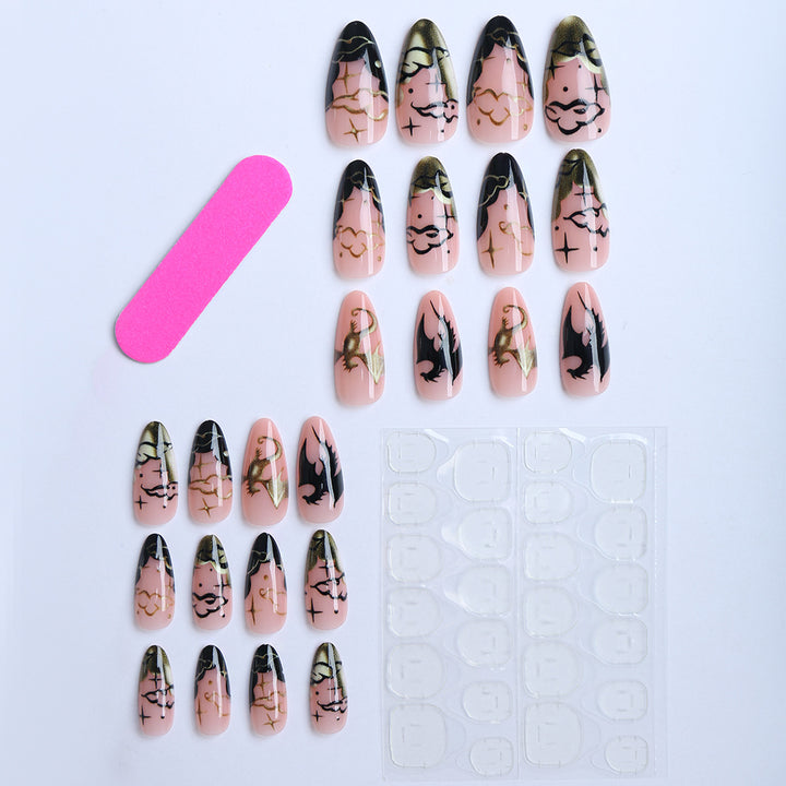 Elegante Künstliche Fingernägel mit Gothischen Motiven Karnz