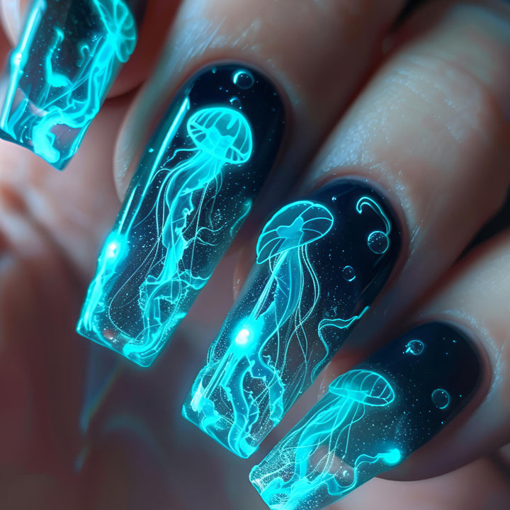 Künstliche Kunstnägel mit Lumineszierendem Quallen-Design Karnz