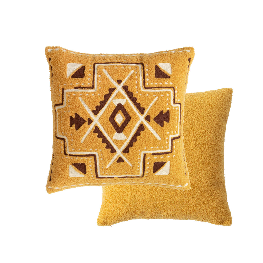 Besticktes Dekokissen im Boho‑Stil mit Bouclé‑Struktur und Füllkissen
