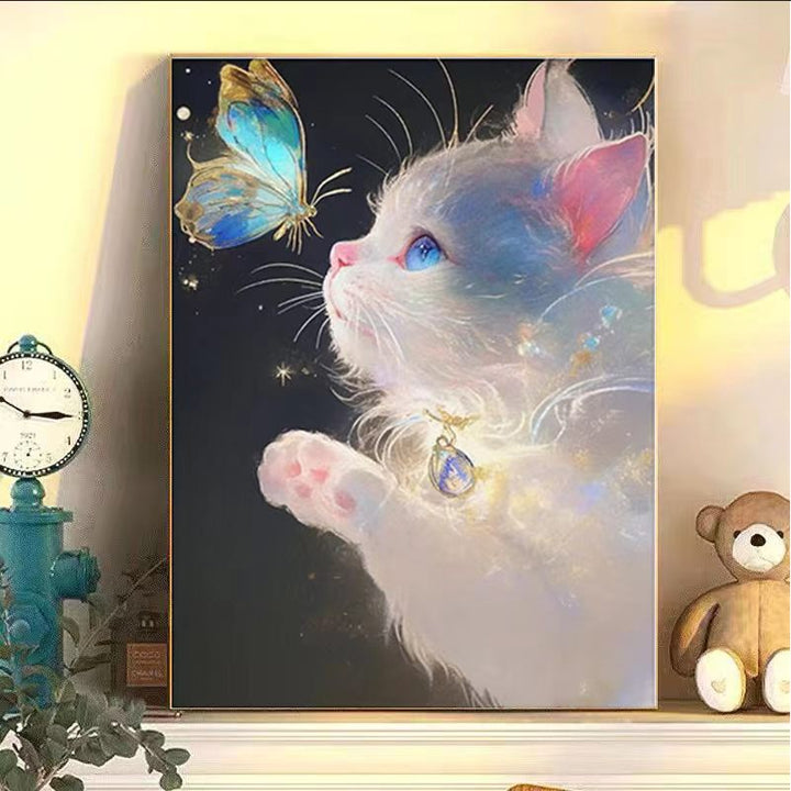 Verzaubernder Katzen- und Schmetterlings-Kunstdruck Karnz