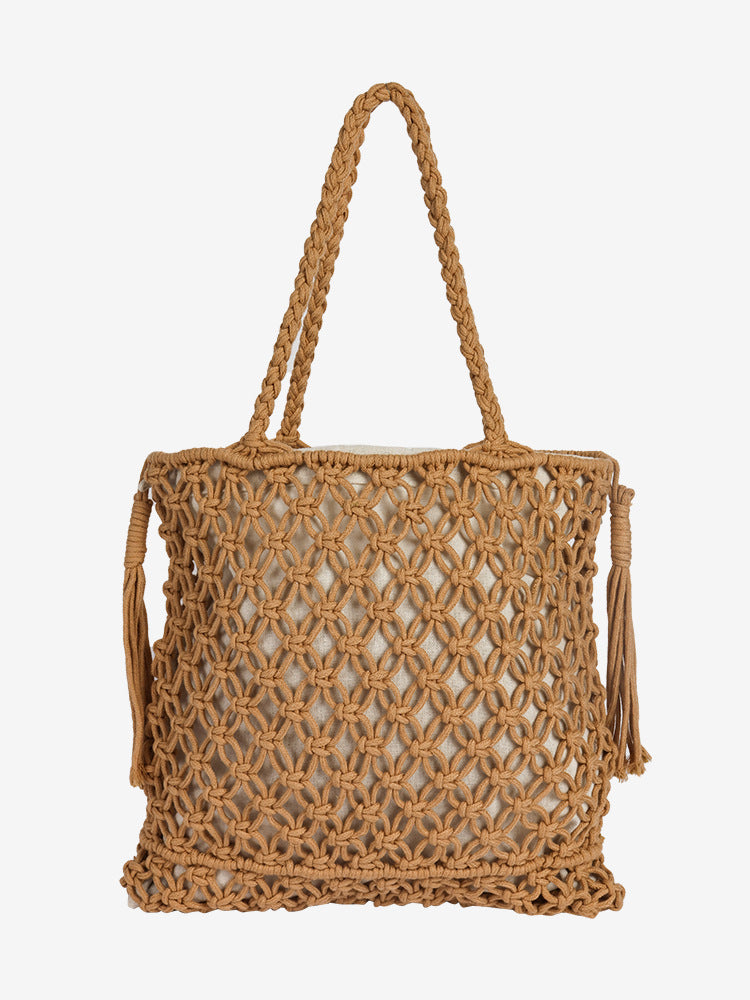 Damen Makramee Strandtasche mit eleganten Fransen Karnz
