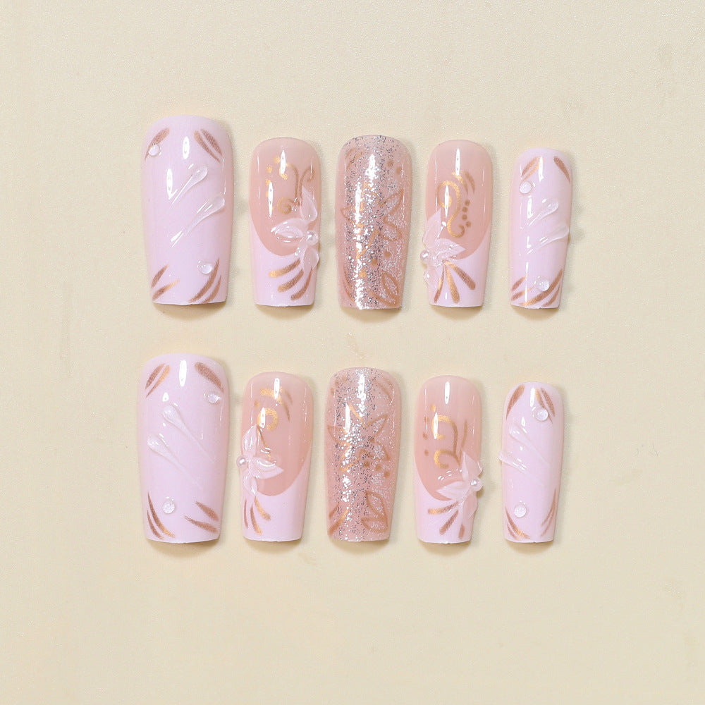 Dekoratives Langes Press-On Nagelkunst-Set Karnz