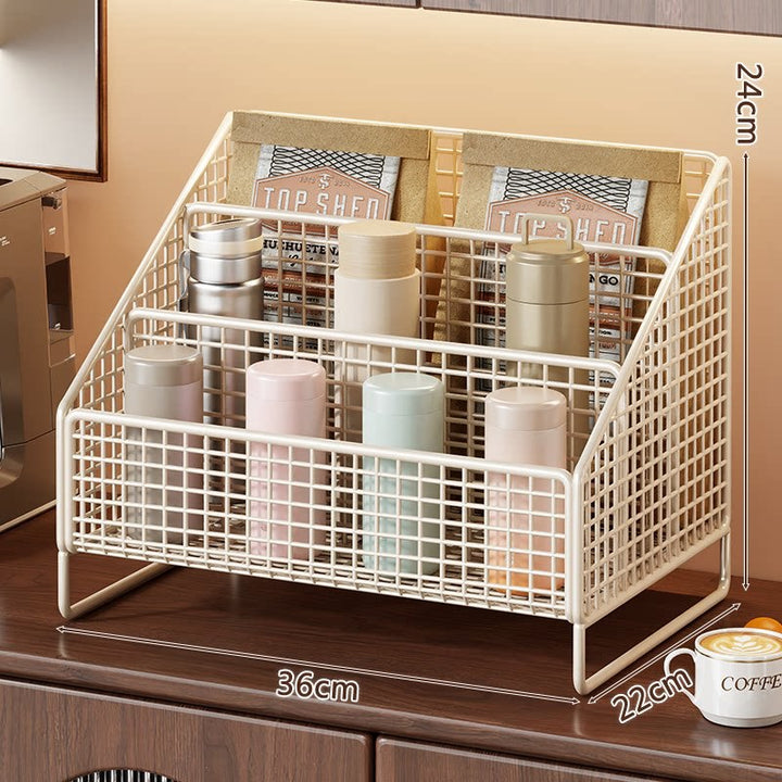 Dreistufiger schräger Metallgitter-Thekenorganisator-Rack