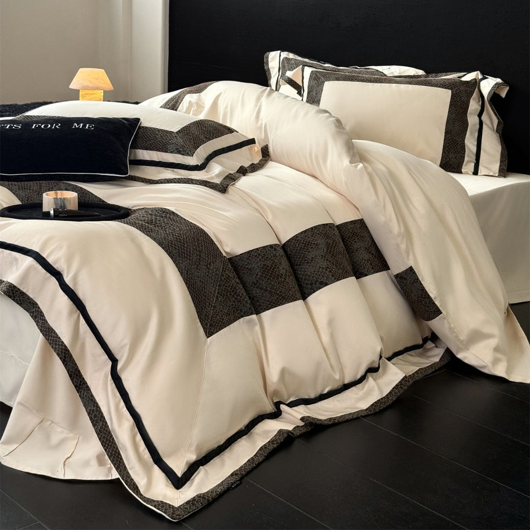 Luxuriöses Baumwollsatin Bettwäsche-Set mit strukturiertem Rand und Paspeltrim
