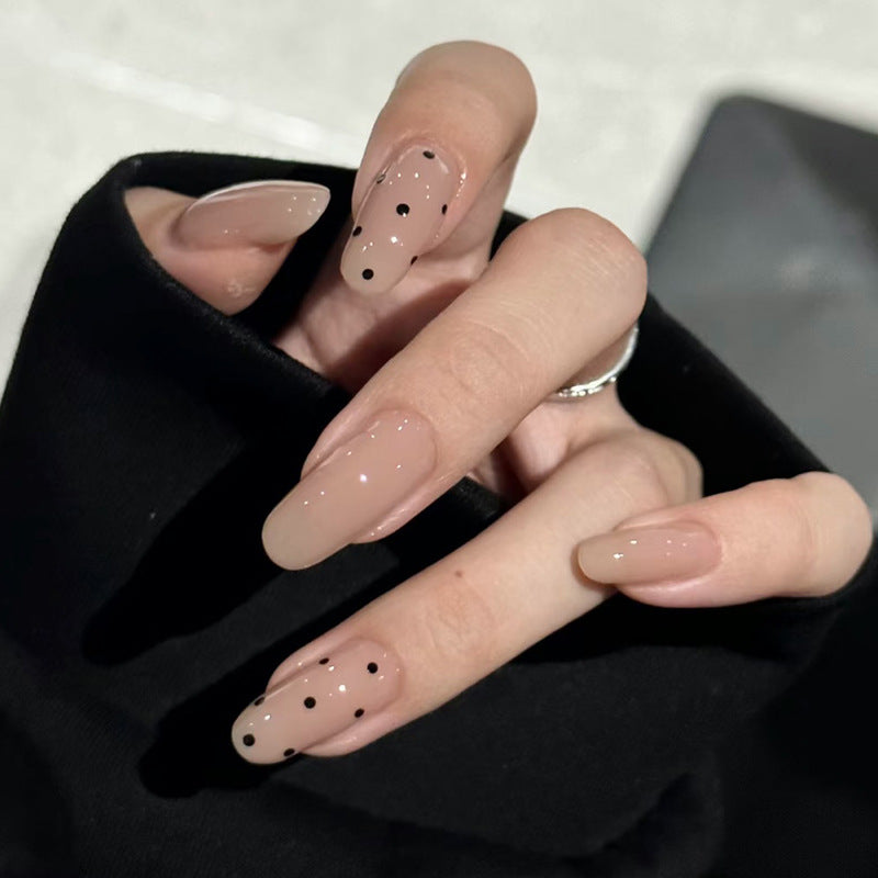 Elegante glänzende Press-On-Nageltips mit künstlerischem Punktdesign Karnz