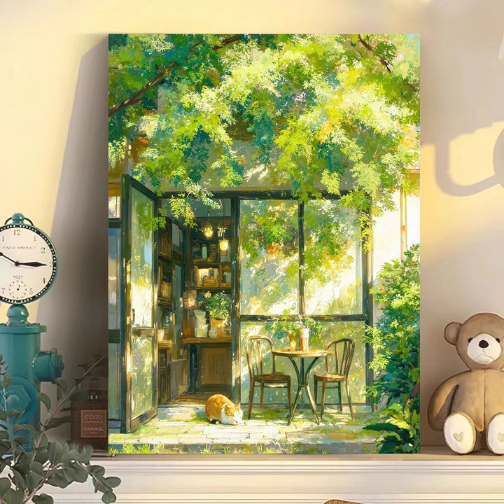 Gemütliche Café-Szene Leinwandkunst Karnz