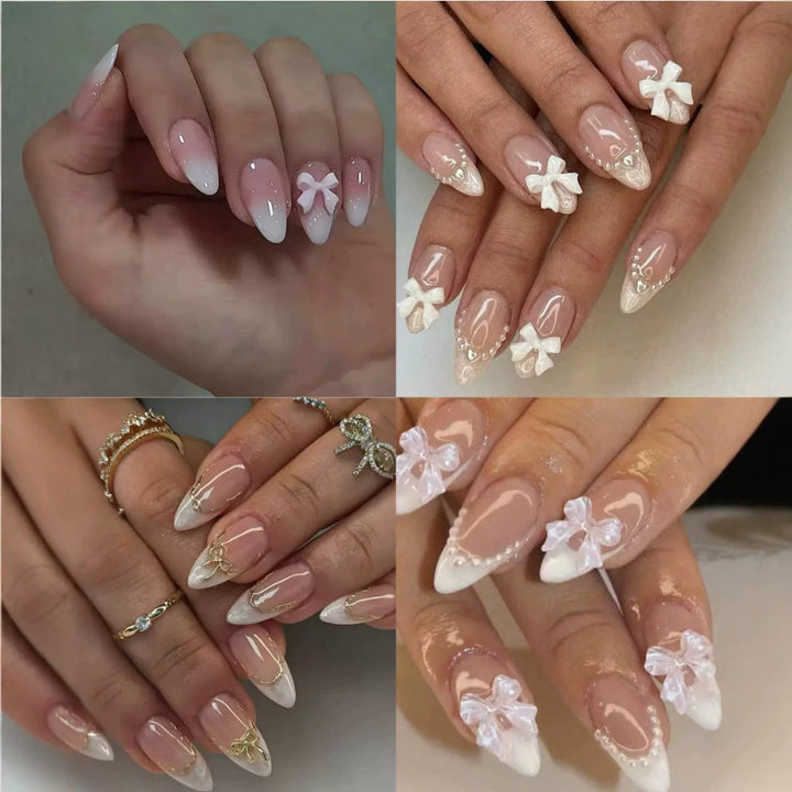Kunstnagel Set mit eleganten Schleifen und Glamourösem Akzent Karnz