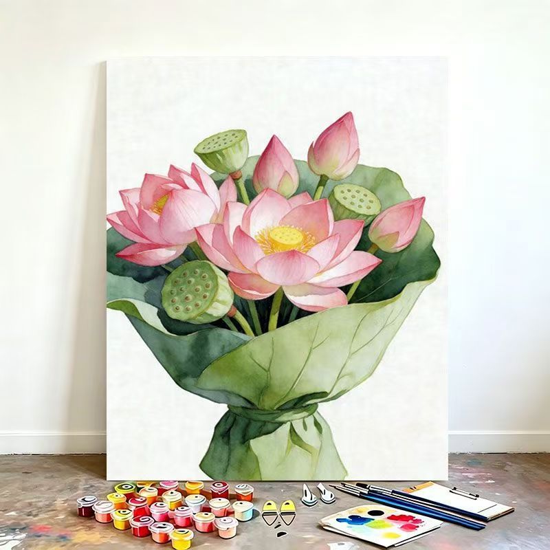 Aquarell Lotusblume Leinwand Kunstset Karnz