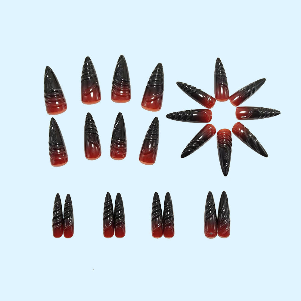 Kunstnagelset mit Eleganten Spitzen und Schwarz-Rotem Farbverlauf Karnz