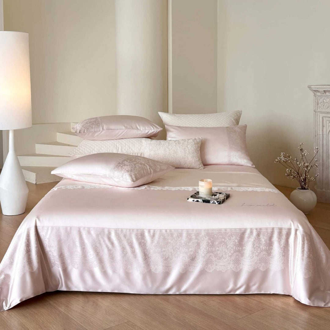 Luxus Satin Jacquard Bettbezug und Spitzenbesatz Bettwäsche Set