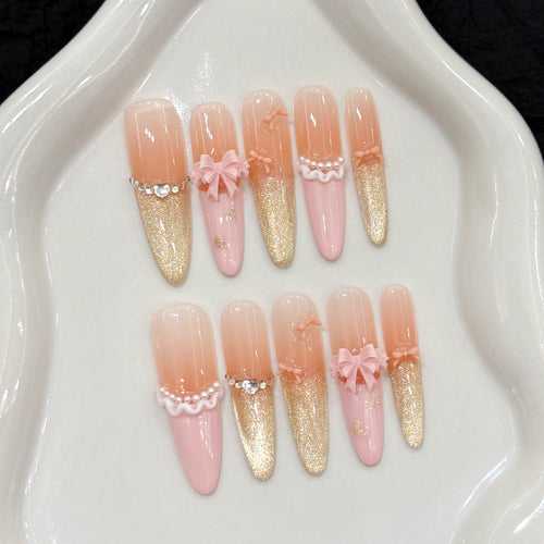 Elegante Stiletto Press-On-Nagelset mit Blumen- und Glitzerelementen