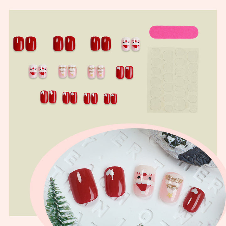 Urlaubs-Themen Press-On Nail Set mit lustigen Weihnachtsmann- und Herzdesigns Karnz