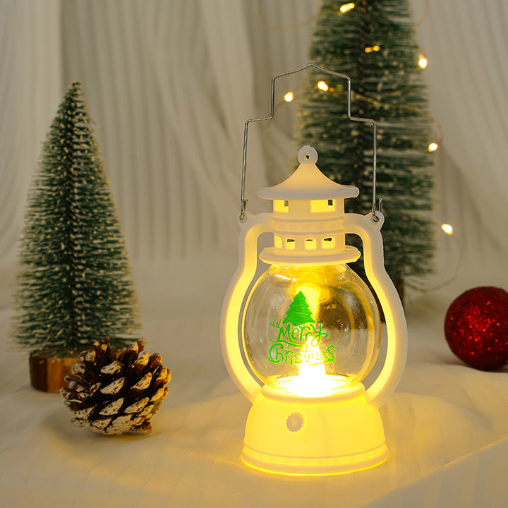 Dekorative LED-Weihnachtslaterne Nachtlicht mit Glasglobus Frohe Weihnachten-Inschrift und Metallgriff