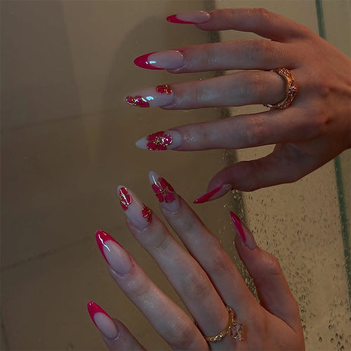 Künstlerisches Press-On Nagelset mit floralem und Ombre-Design Karnz 1788496157