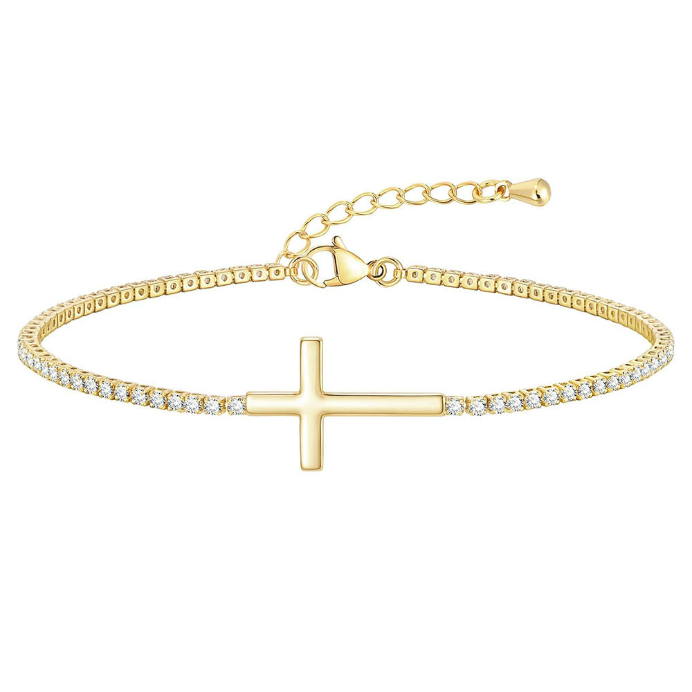 Kristallverziertes Kreuz Charme Armband Karnz