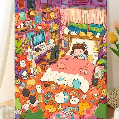 Verspielt Illustriertes Schlafzimmer Dekor Leinwandkunst Karnz