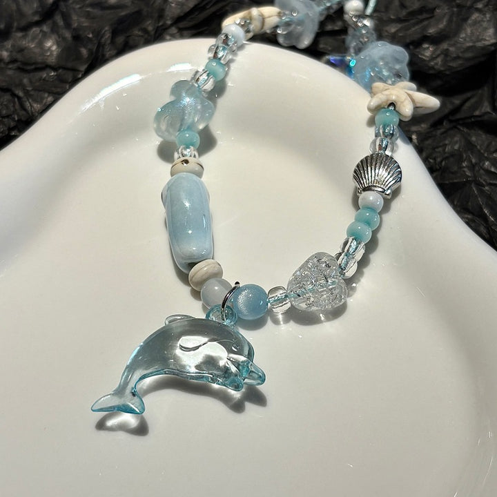Delfin und Seestern Perlen Charm Halskette Karnz