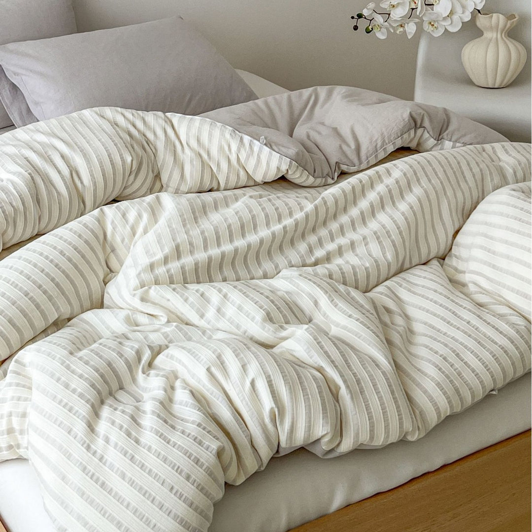 Wendbares Bettwäsche-Set aus Leinen-Baumwollmix mit feinem Streifenmuster