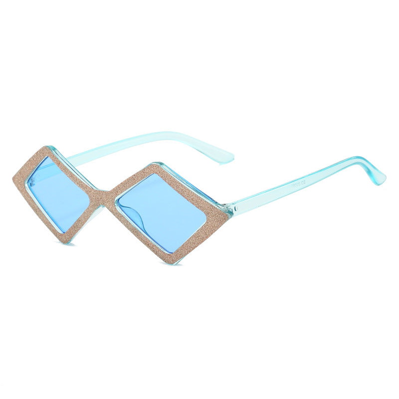 Damen futuristische, geometrische Sonnenbrille mit glitzerndem Rahmen Karnz