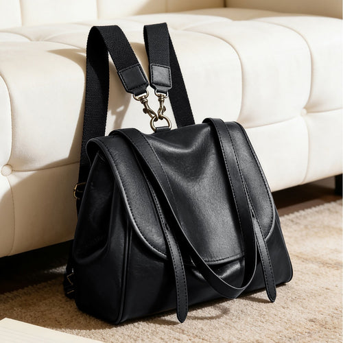 Umwandelbare Glatte Leder Klappe Tote Rucksack mit Abnehmbaren Gurtstraps