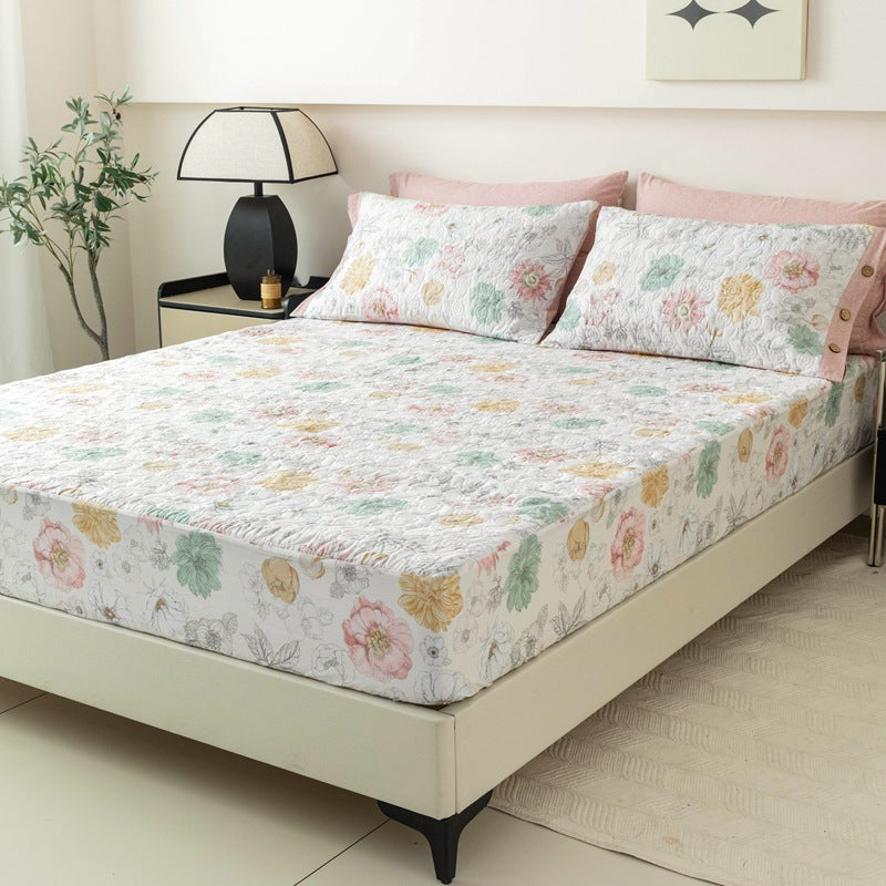 Gepolsterte Bettlaken und Kissenbezug Set mit botanischem Druck