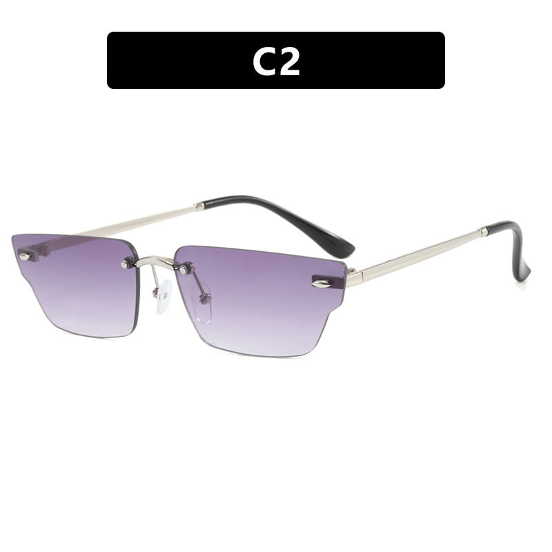 Damen geometrische Sonnenbrille mit filigranem Rahmen und transparenten Gläsern Karnz