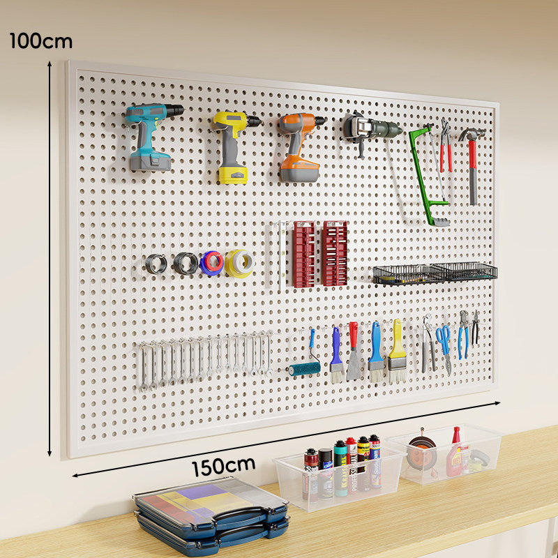 Wandmontiertes perforiertes Metall-Pegboard-Werkzeugorganisator-Panel mit modularen Haken und Aufbewahrungsbehältern