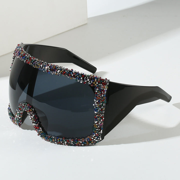 Damen Sportliche Oversized-Sonnenbrille mit Strassverzierungen Karnz