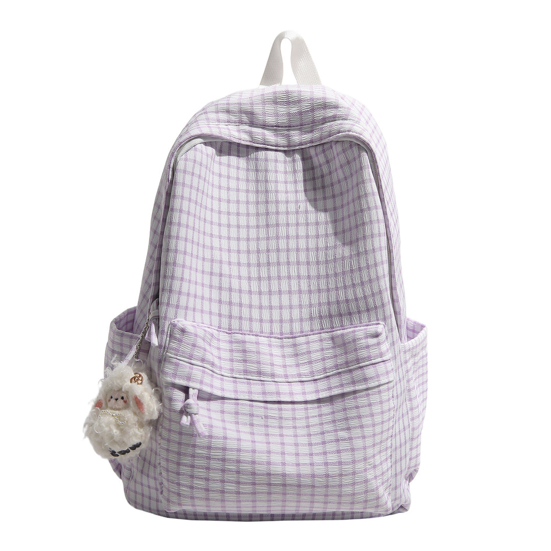 Kariertes Muster Multi-Taschen Rucksack Karnz