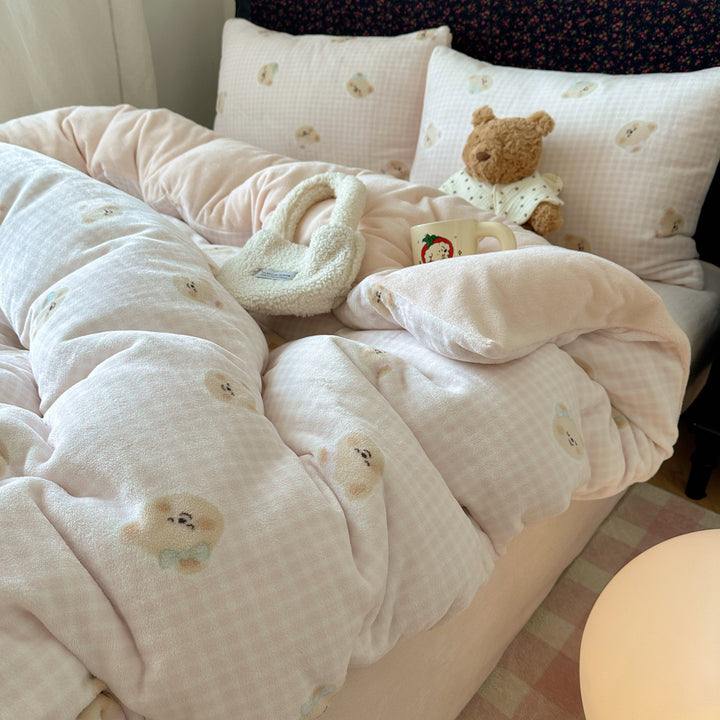 Kinderplüsch Wendebettwäsche Teddy Patchwork Komforter Bettset